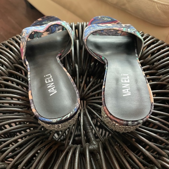 Vaneli Floral Velvet Rhinestone Heel Slide Sandal - Picture 8 of 11